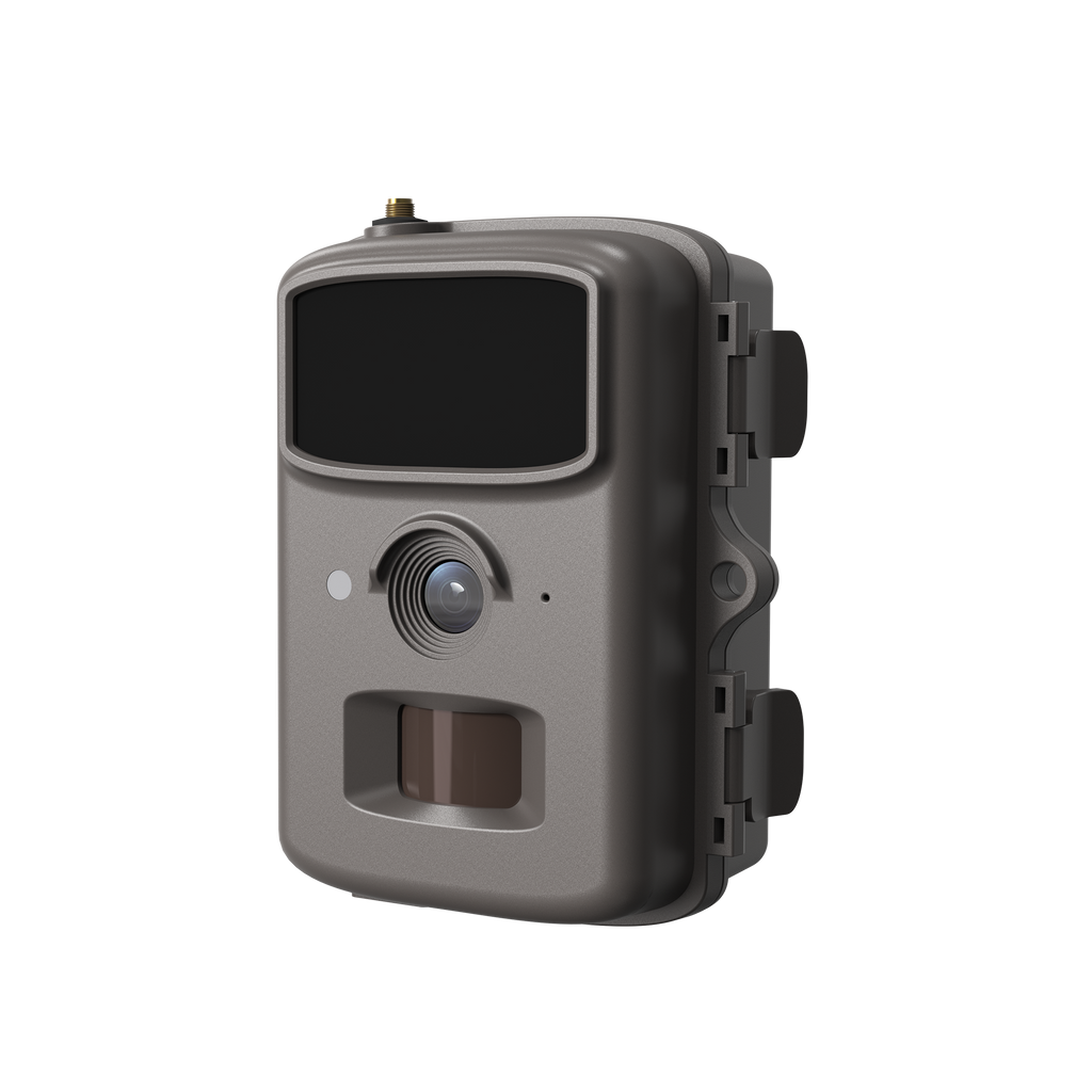 Parallens 32MP AI 4G LTE cellular trail camera with single antenna and infrared sensors.