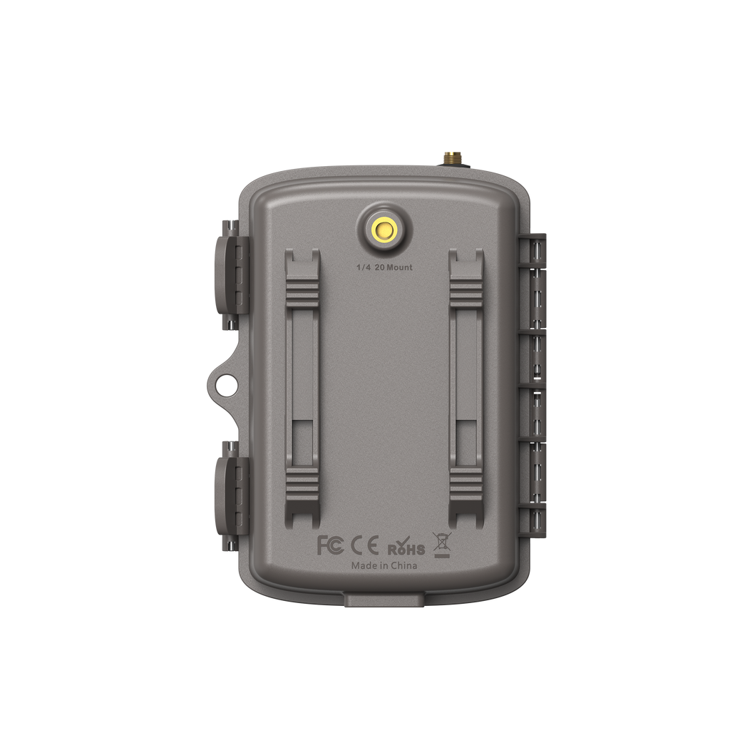 Parallens 32MP AI 4G LTE cellular trail camera with single antenna and infrared sensors.